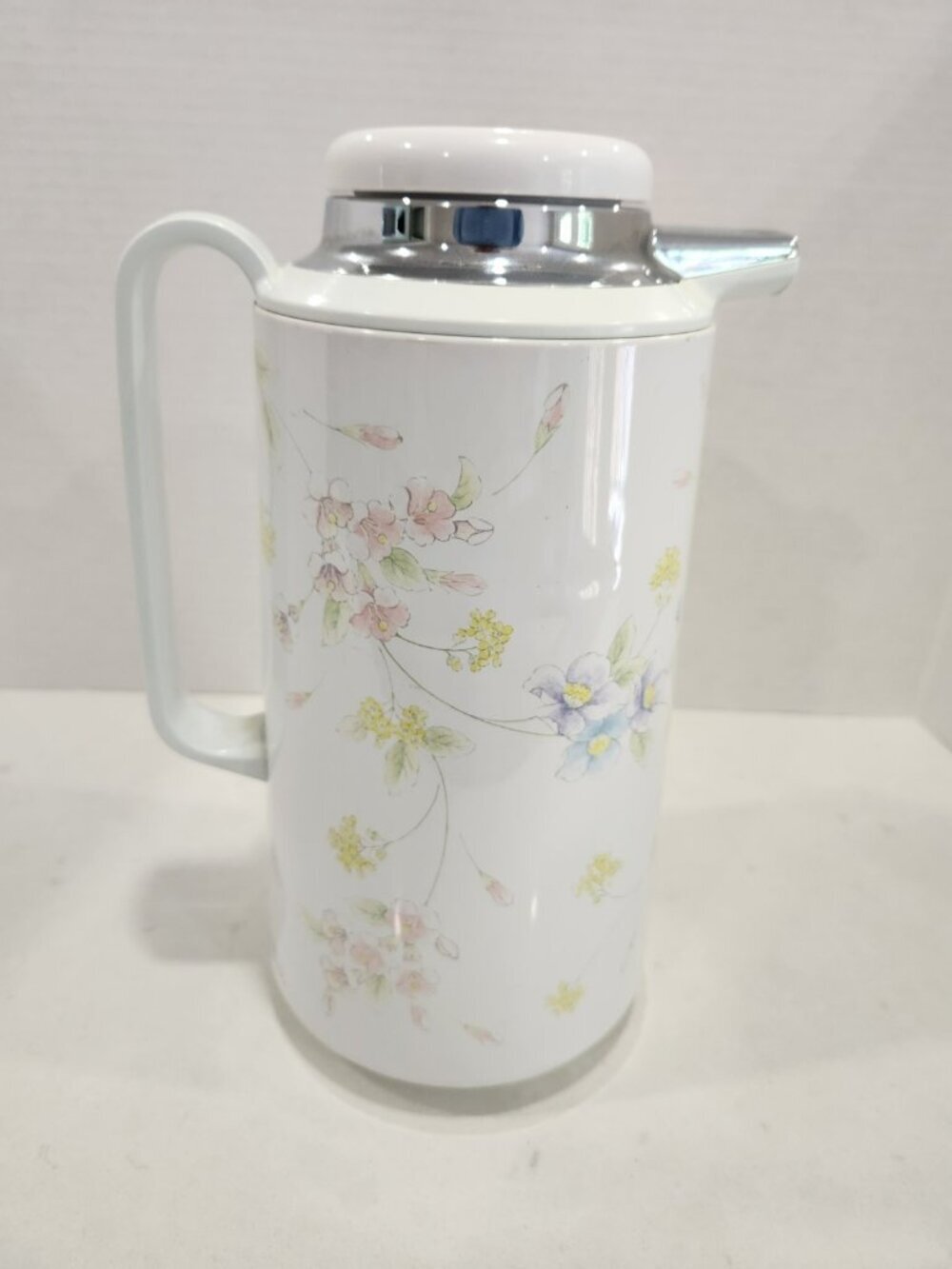 Vintage Crown Corning Thermique Thermos Carafe 10" White Floral Cottagecore